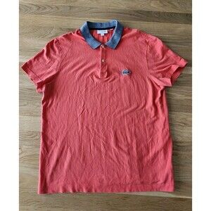 Lacoste Regular Fit Gray Collar Logo Short Sleeve Coral Orange Polo Mens Size XL